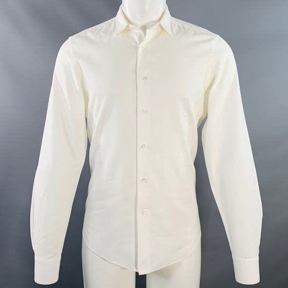 VALENTINO Size M White Woven Cotton Button Up Long Sleeve Shirt